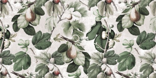 LINFA NATURAE | Carta da parati botanica con foglie verdi e frutti